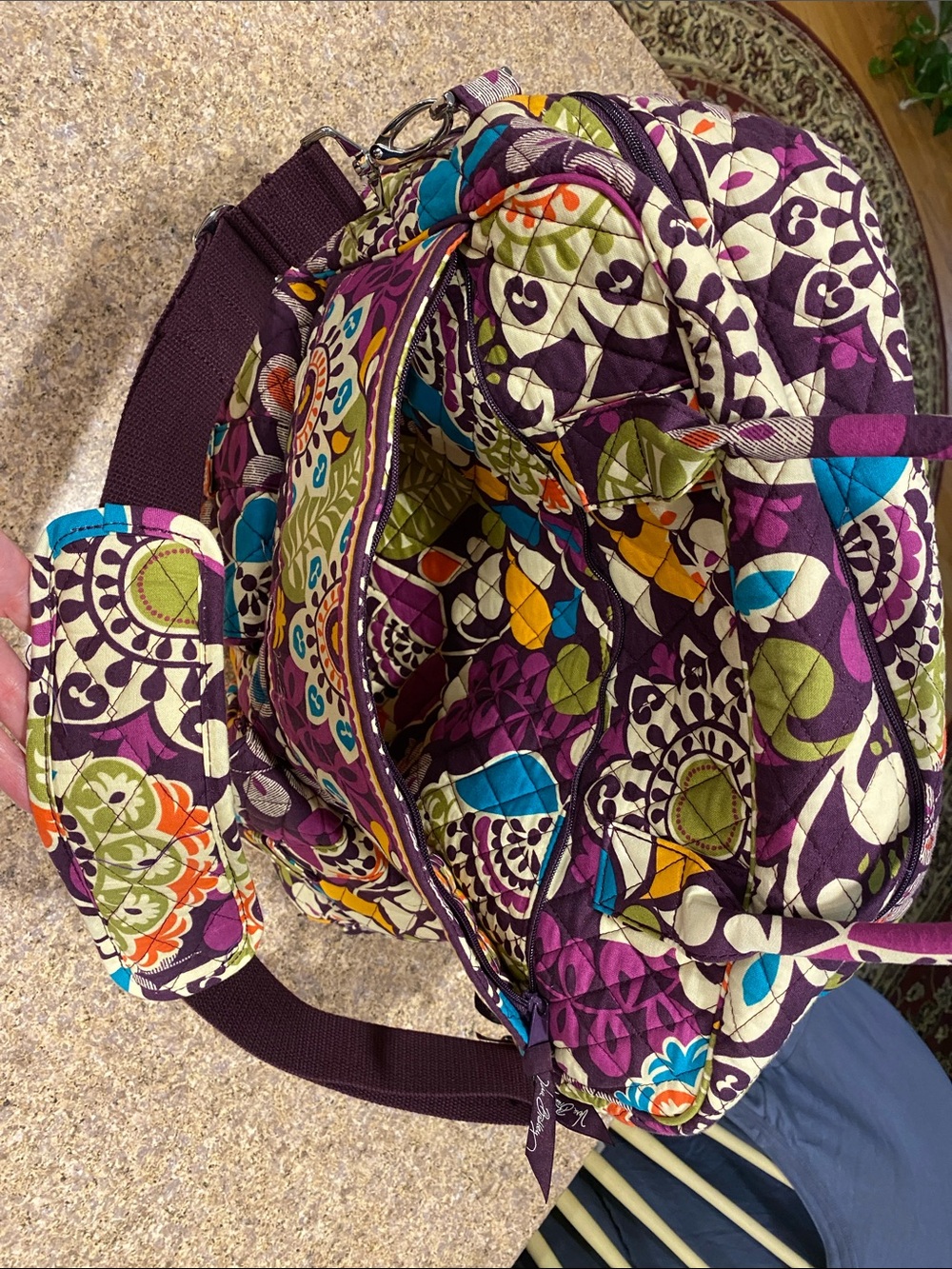 Vera Bradley Plum Crazy Quilted Travel Bag Shoulder Strap Weekender SMELLS MUSTY - Picture 13 of 17